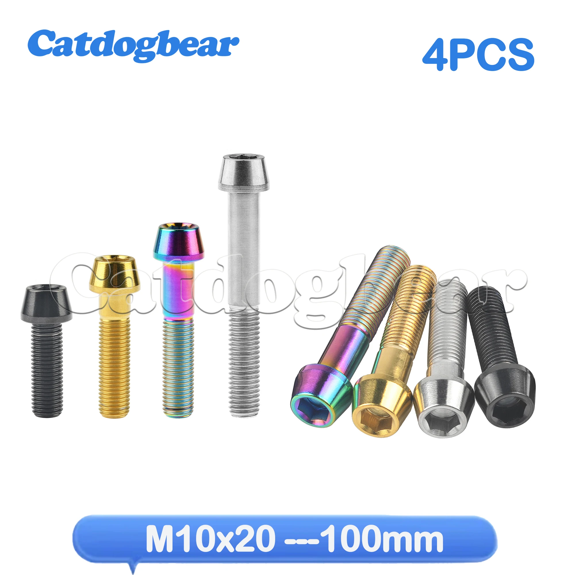 

Catdogbear 4PCS M10x20 ~ 100mm DIN912 Titanium Bolt Pitch1.25 Taper Head Hex Head Screws for Motorcycle Car