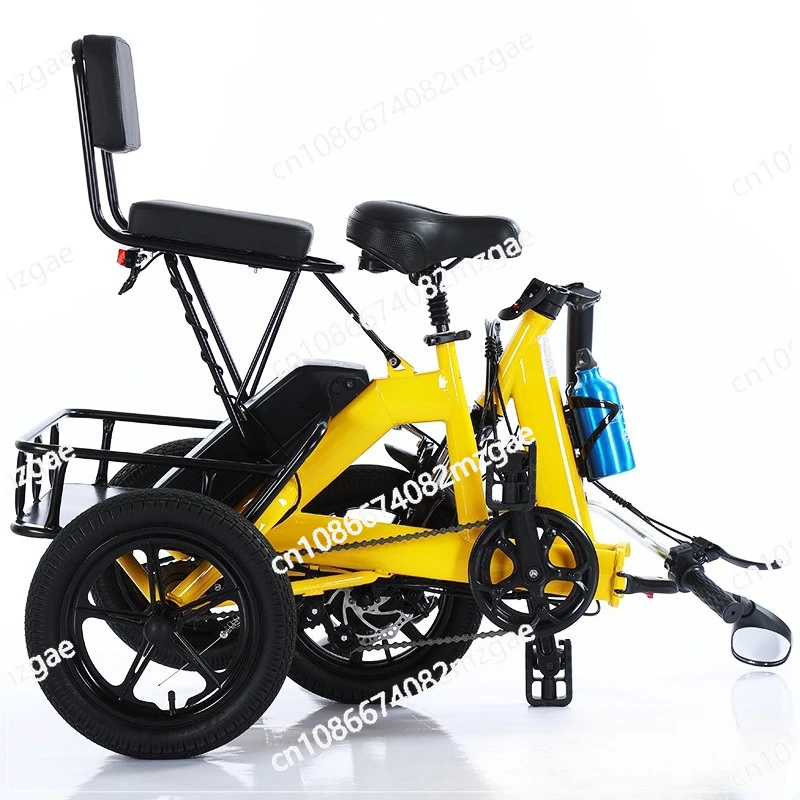 14 بوصة دراجة ثلاثية العجلات كهربائية قابلة للطي لكبار 48 فولت ثلاث عجلات دراجة كهربائية الكبار 2 سلة مقعد دواسة صغيرة ebike