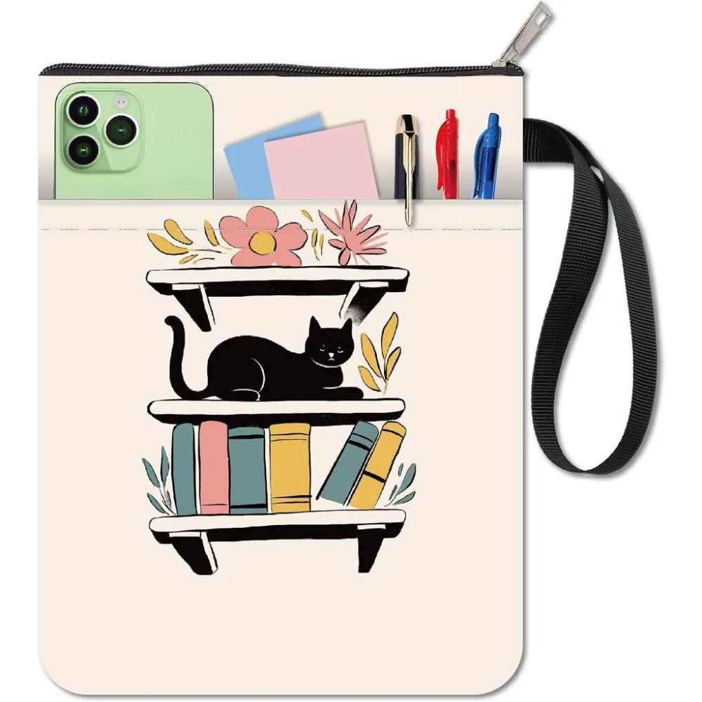 Cat Book Cover Bookshelf Book Sleeve for Paperbacks Flower Washable Fabric Cloth Book Protector Pouch with Zipper and Sleeve
