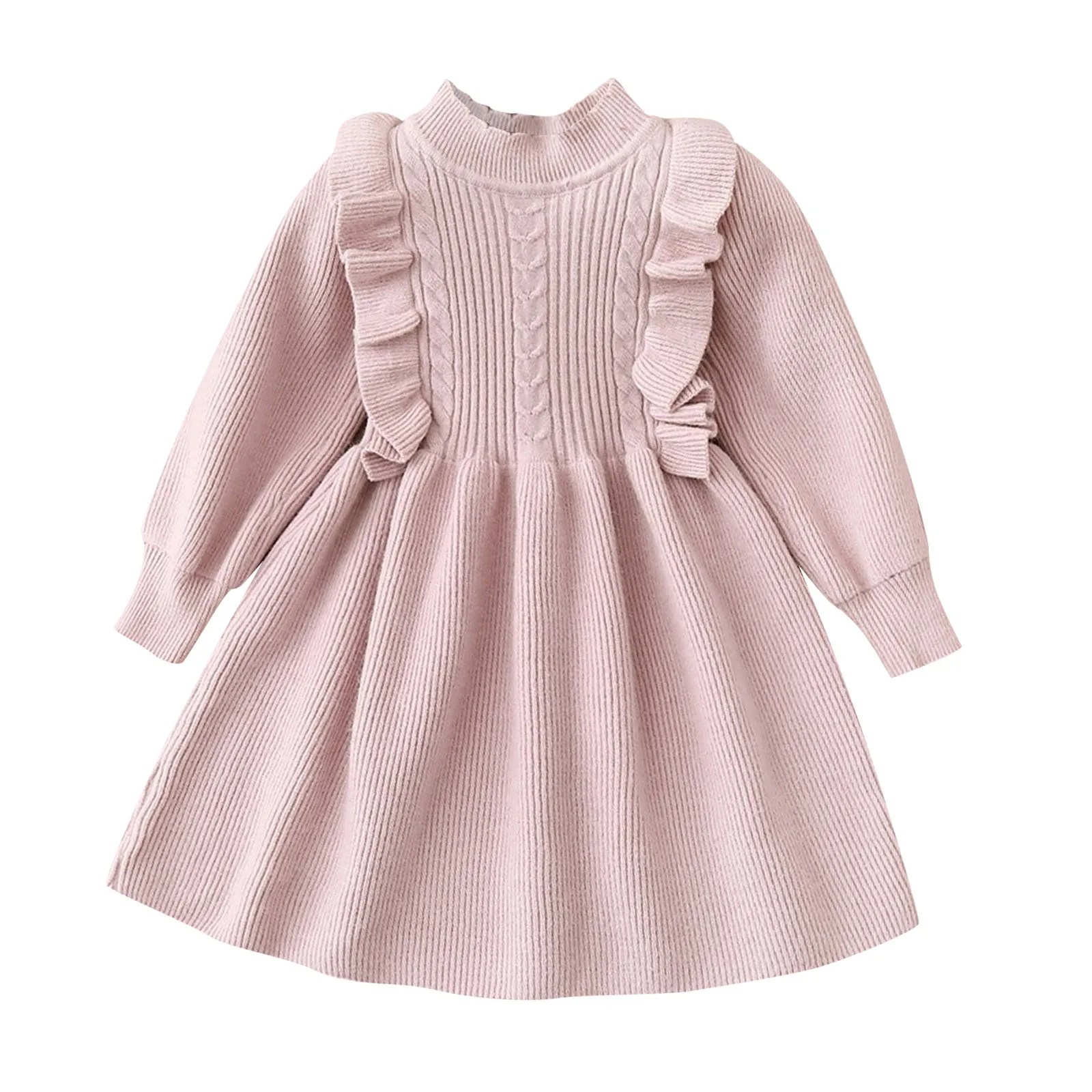 Kids Toddler Infant Baby Girls Long Sleeve Patchwork Solid Sweater Princess Dress Outfits Girls Dresses Cold Shoulder