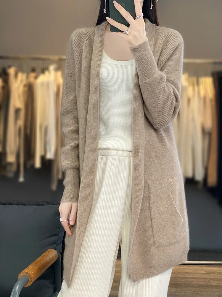 100% Pure Wool Coat Women\'s Clothing Knitted Cardigan Casual Loose Large Size Shirt Autumn Winter New Thick Warm Long Top Korean