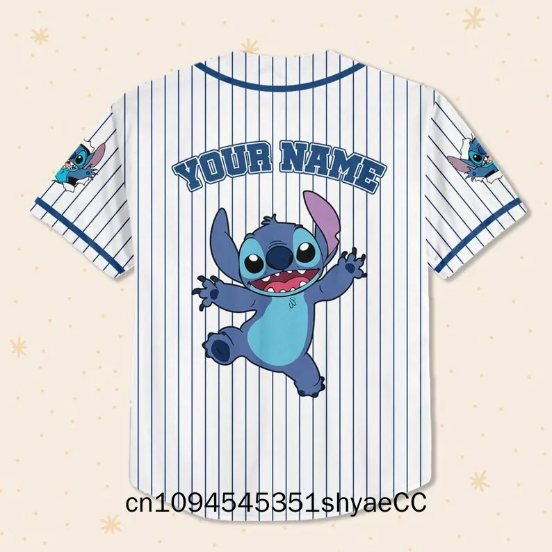 Personalize Disney Stitch Happy Striped White, Custom Kid Youth Adult Disney Jersey, Disney Baseball Jersey, Stitch Birthday Gif