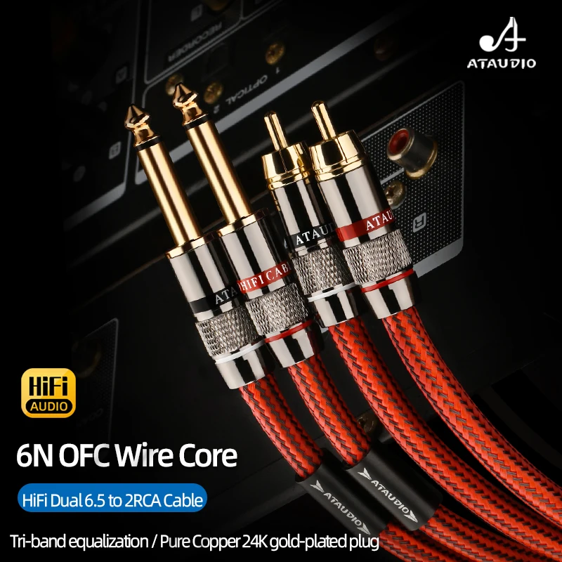HiFi Dual 6.5 to 2RCA Cable 6N OFC Jack TS 6.35mm to RCA Interconnect Audio Cable for Mixer Console Amplifier High Quality