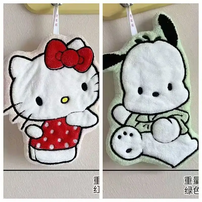 سانريو مرحبا كيتي منشفة اليد المطبخ الحمام الأحمر كرة اليد مع حلقة معلقة التجفيف السريع منشفة ناعمة ماصة أداة المنزل #6