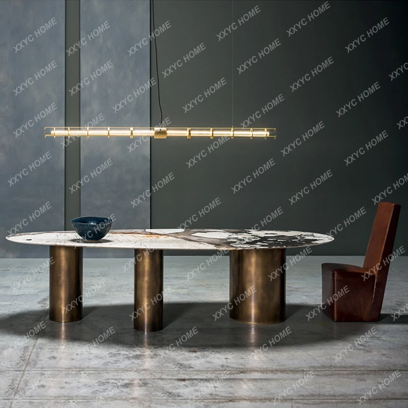 Oval Goose Oval Light Luxury Metal Stainless Steel Luxury Stone Rice Table