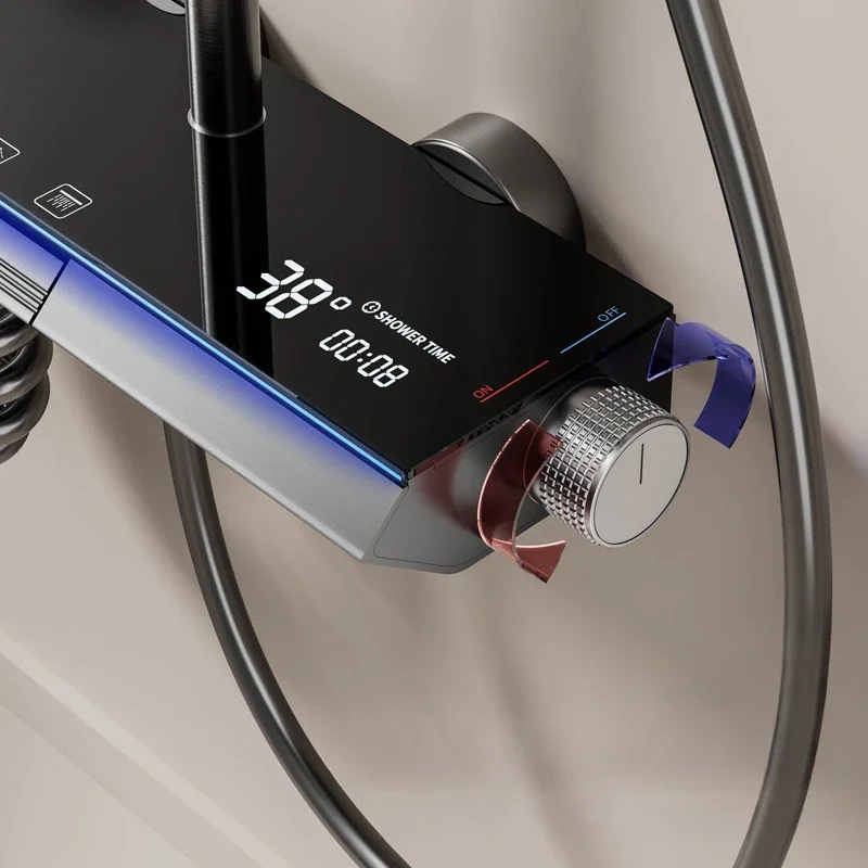 Luxury Smart Temperature Digital Display Shower Faucet System Wall Mounted 4 Function Piano Key Hot Cold Shower Set for Bathroom