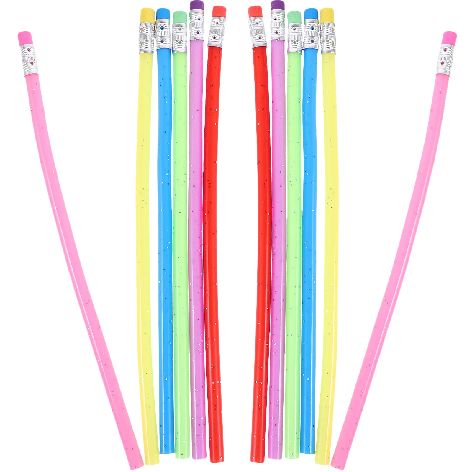 

12pcs Bendable Pencil 18Cm Pvc Flexible Writing Pencil Eraser Random Color Kids Novelty Eco- Art Supplies