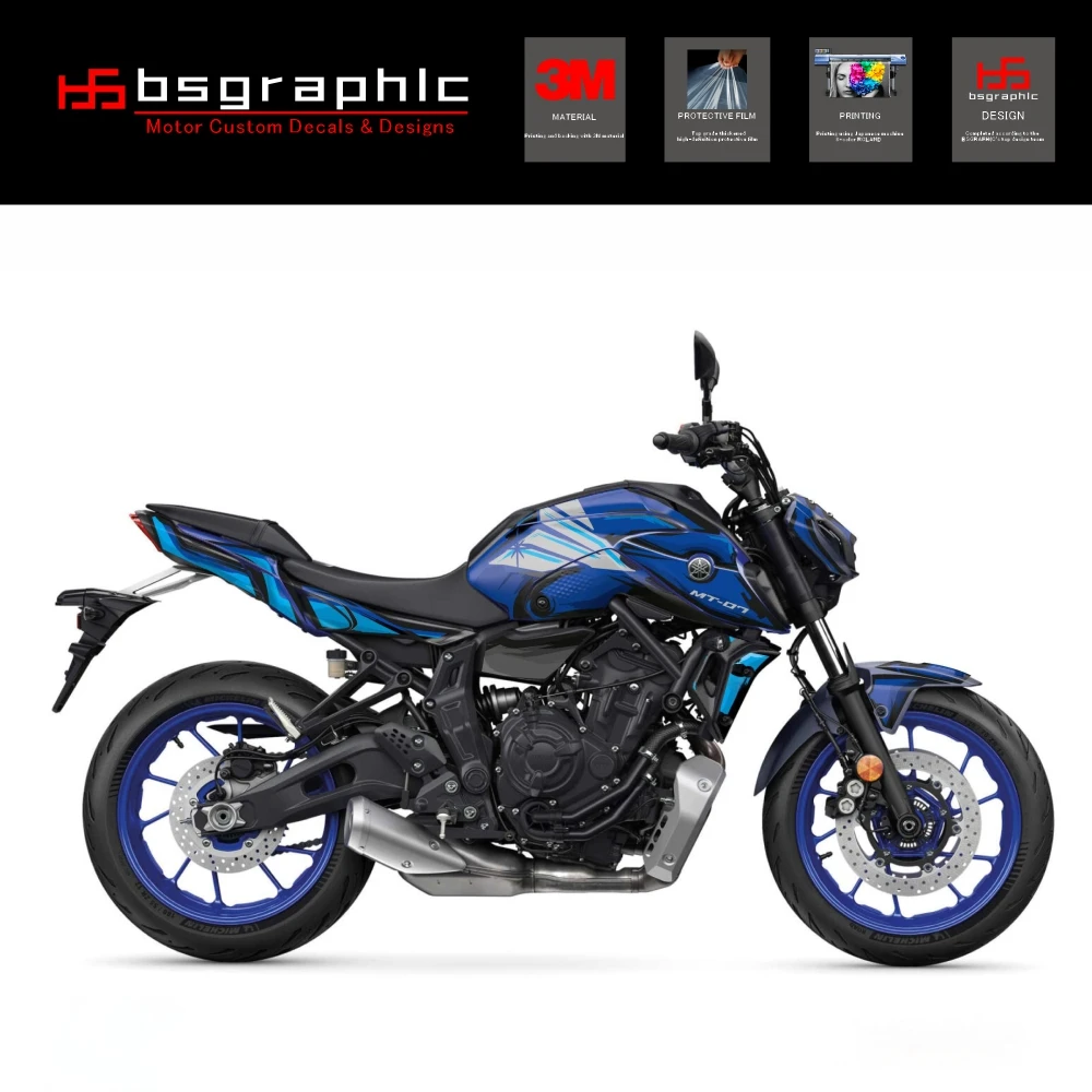 

Для Yamaha Mt-07 MT07 2021-2024 23 22 обтекатель кузова мотоцикла защитная наклейка наклейка уличный велосипед Poska Fluo графический комплект синий