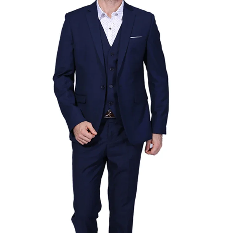 

3 Piece Formal Men Suits for Wedding Slim Fit Navy Blue Groom Tuxedo with Notched Lapel Male Fashion Jacket Waistcoat Pants