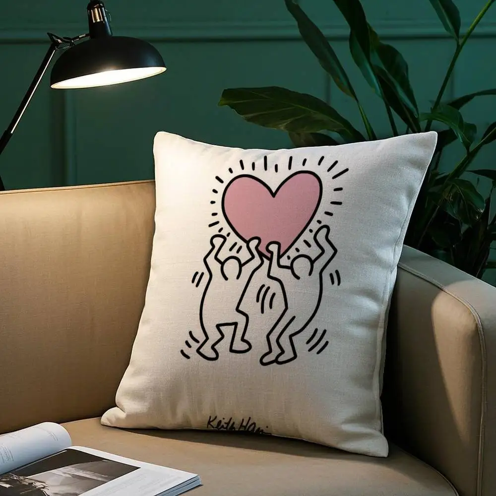Funny K-Keith H-Harings Art Pillow Case Short Plush Print Cushion Cover Square Throw Pillow Covers Sofa Home Decor