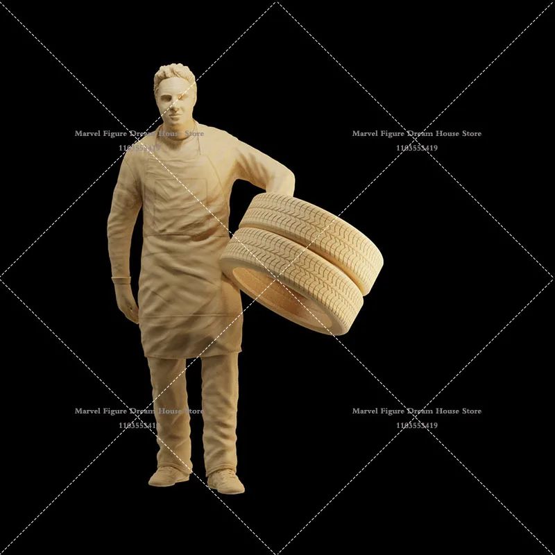 Miniatur-Szenenzubehör im Maßstab 1:64, weißes Modell, unbezahlter Reifen, Mechaniker, Sprühmaler, Installationsarbeiter, Mini-Actionfigur