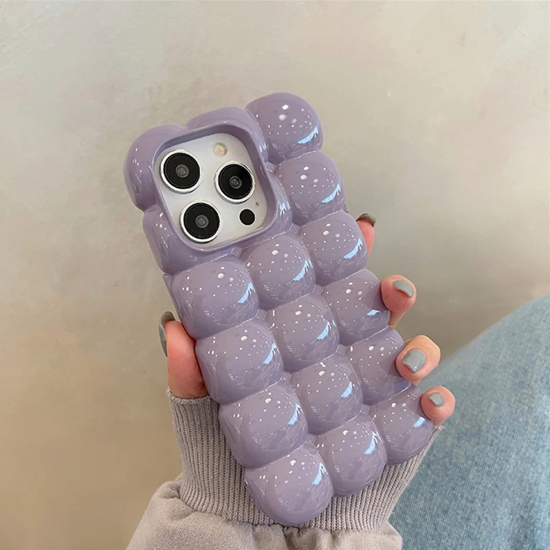 Cute Stylish Bread Chocolate Block 3D Phone Case For iPhone 14 13 12 15 16 Pro Max 11 Glossy Protective Cover Fundas