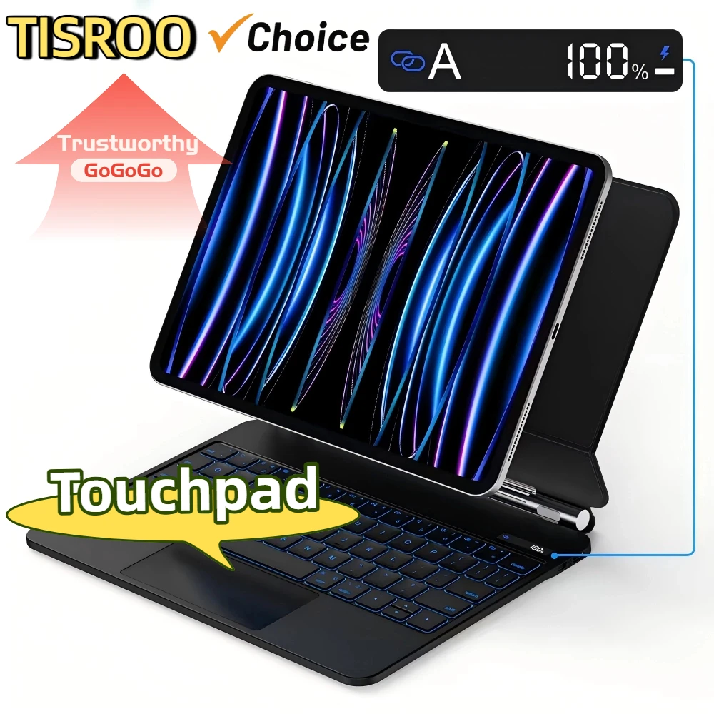 

【Tisroo】 Подходит для iPad Air4, Air5, Air6, Air7, 12,9-дюймовый защитный чехол, подходит для iPad Pro 11 дюймов 2018-2022, умный защитный чехол, волшебная клавиатура