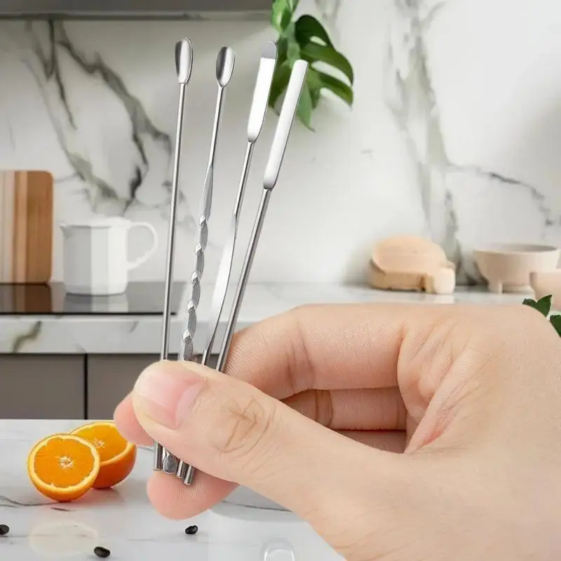 4 個ネイルアート撹拌棒ツールステンレス鋼粉末液体ジェルポリッシュスプーンスパチュラファンデーション混合ツール