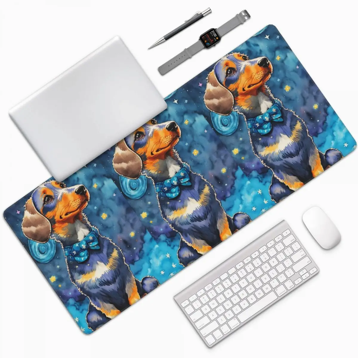Starry Sky Dachshund Dog Portrait Large Mouse Pad Computer Keyboard Mouse Mat PC Laptop Desk Mat Office Accessories Table Mats