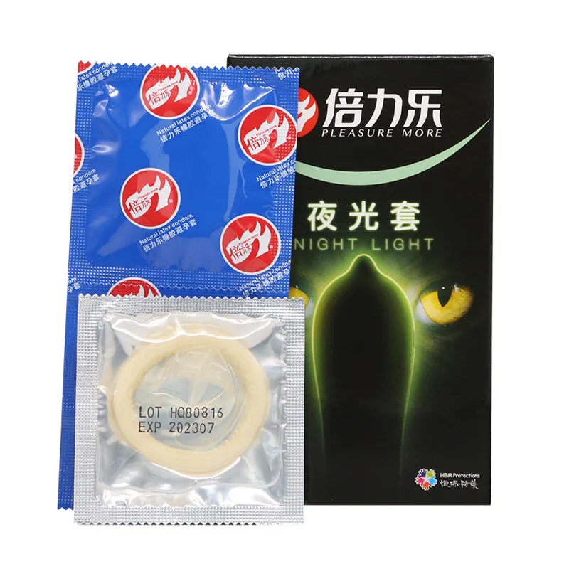 3 Pcs Fluorescent Night Light Glowing Condoms Men Women Contraception Luminous Condom Sex Products 4 Pcs Ultra-Thin Penis Sleeve