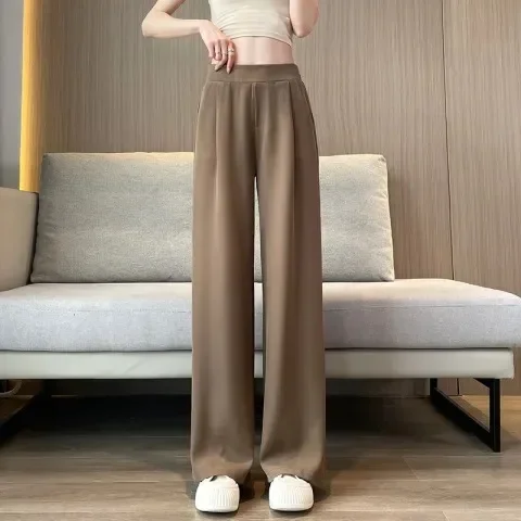 New Spring-autumn Women's Bell Bottoms Korean Style High-waisted Slimming Straight-leg Pants Loose-fit Casual Trailers