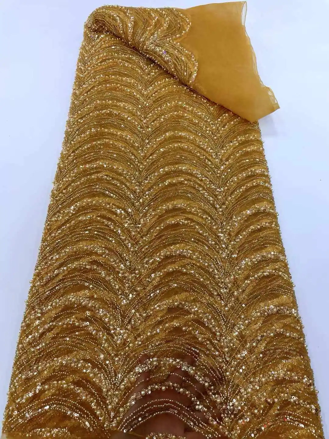 فاخر الراقية مطرز النسيج الثقيلة الخرز التطريز الأزياء الفرنسية تول شبكة نسيج الدانتيل لحفل الزفاف 5 ياردة حفل زفاف