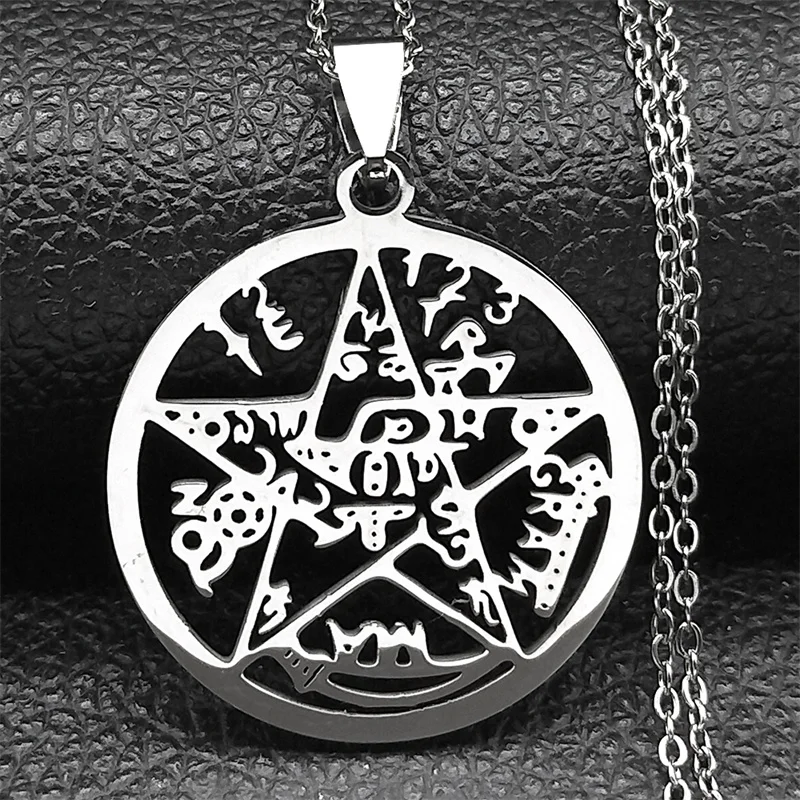 Witchcraft Pentagram Tetragrammaton Wisiorek Naszyjnik ze stali nierdzewnej dla kobiet Mężczyźni Żydowska ochrona Tetragramaton Biżuteria N425