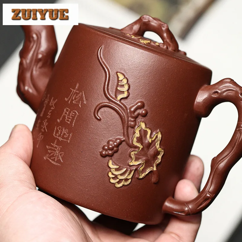 340ml Antique Yixing Purple Clay Teapots Handmade Grapes Pot Raw Ore Dicaoqing Mud Kettle With Infuser Chinese Zisha Tea Set For