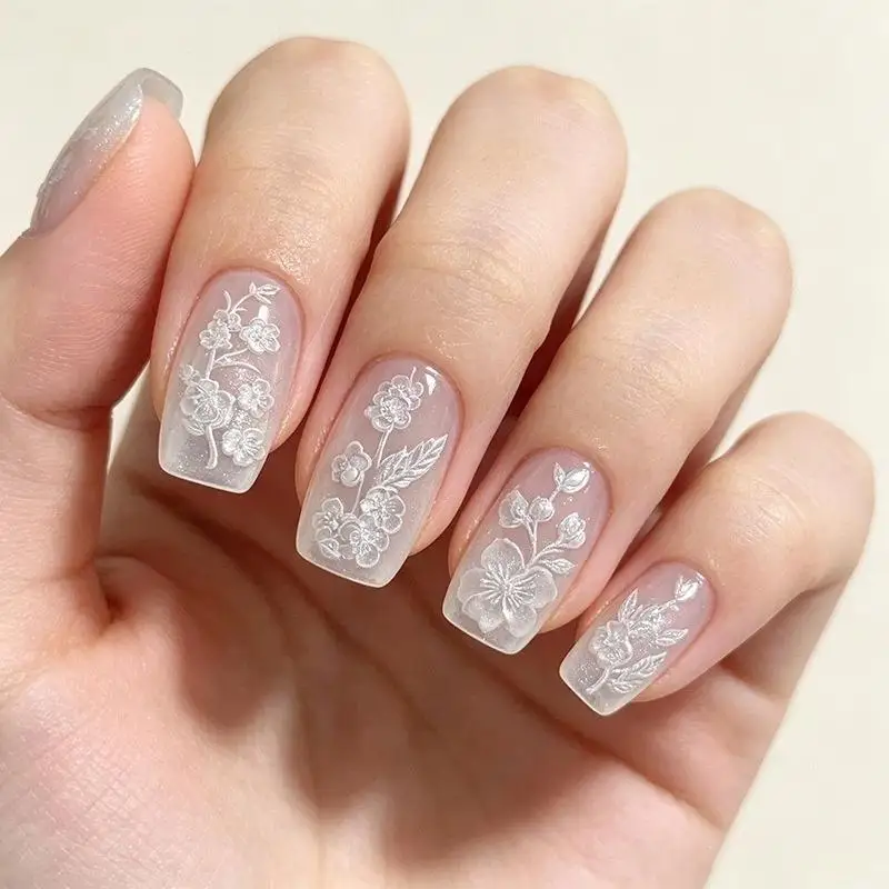 【B】Silicone Nail Art Mold Ice Flowers Pattern Relief 3D Transparent Nail Template Diy Manicure Decoration