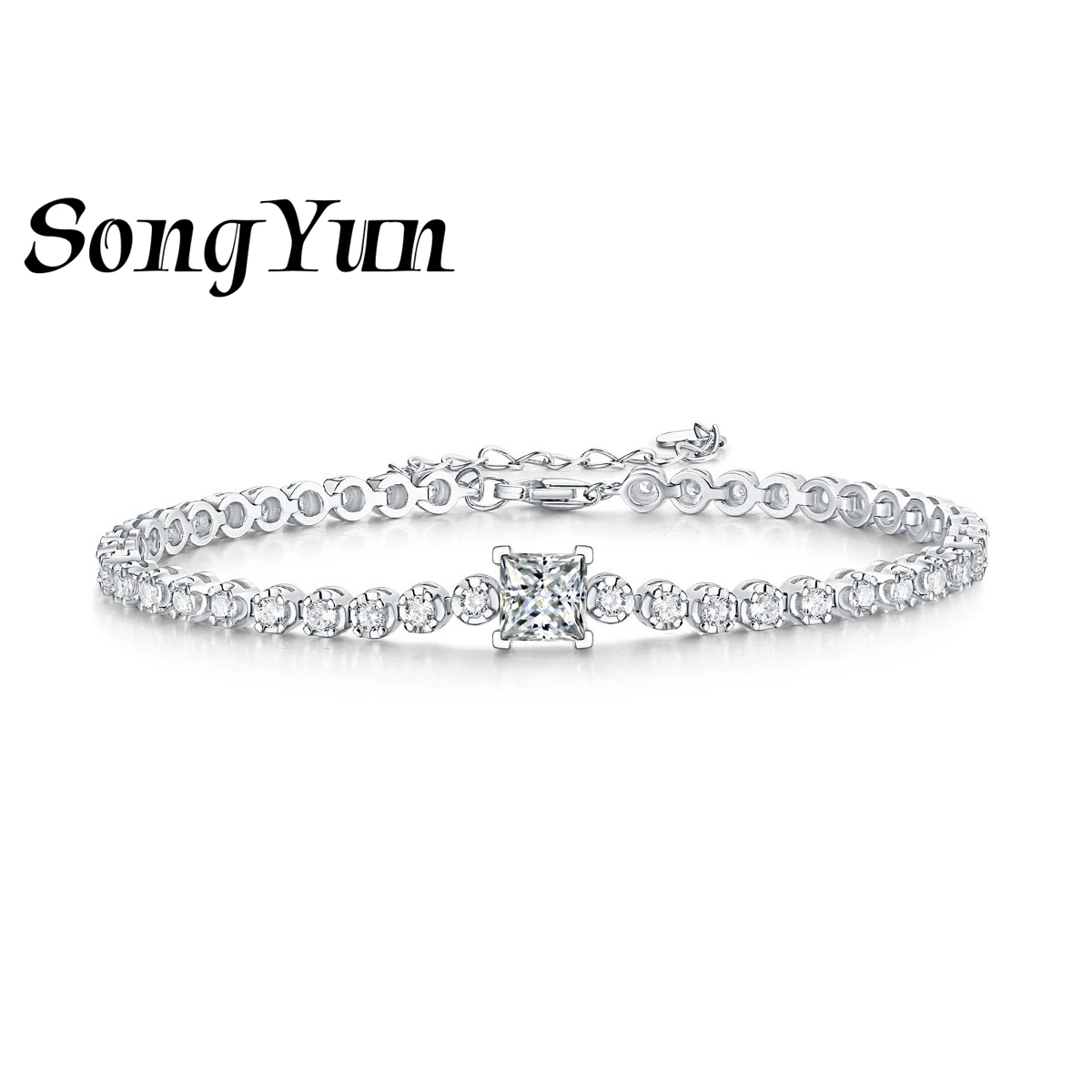 

SONGYUN Luxury Jewelry 925 Sterling Silver Bracelet Moissanite Diamond Link Promise for Fiancee Rhodium Plated SYT Patent Bangle