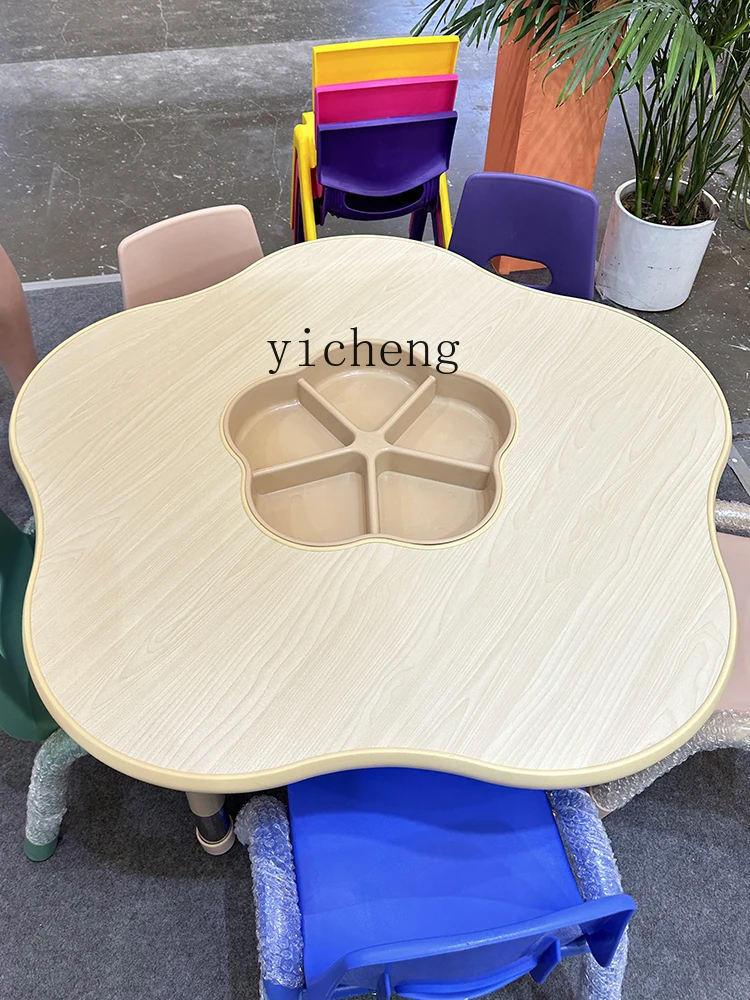 XL Children's Petal Painting Table Rectangular Table and Chair Irregular Shape Lifting Table Early Education