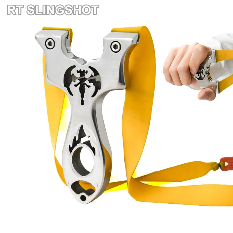 Traditional Stainless Steel Slingshot Metal Sling Hunting Slingshot Gear Outdoor Shooting Toy With Flat Rubber Band