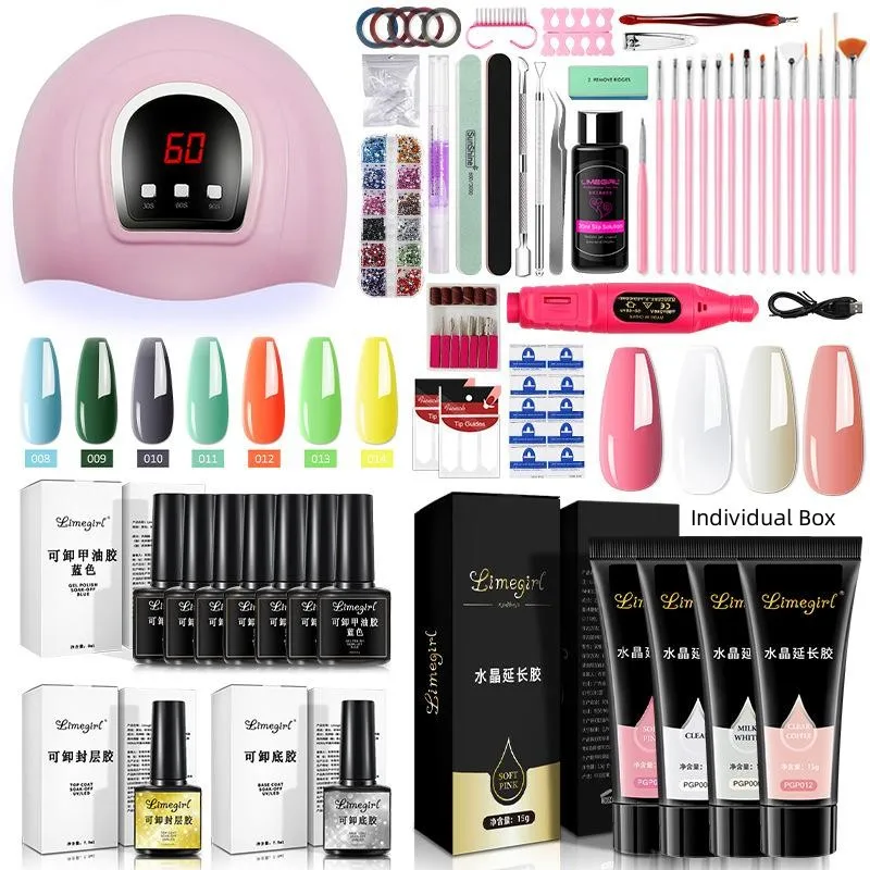 Nail Set With Nail Lamp Nail Dryer Nail Drill Machine Manicure Set Kit Poly Nail Gel Kit Polish Set Soak off Nail Art Tools Sets