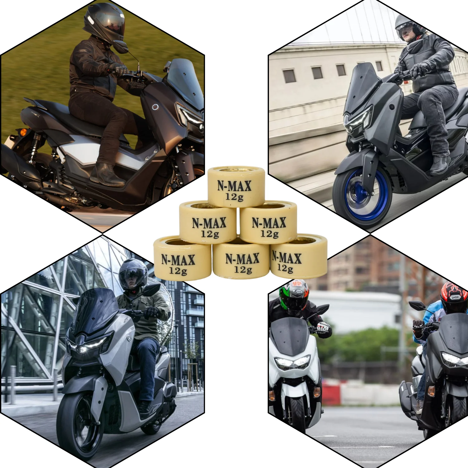 6pcs,20x12mm Motorcycle Variator Roller Weights, 9g/10g/12g/14g, Compatible with N-MAX and More Motorcycles.