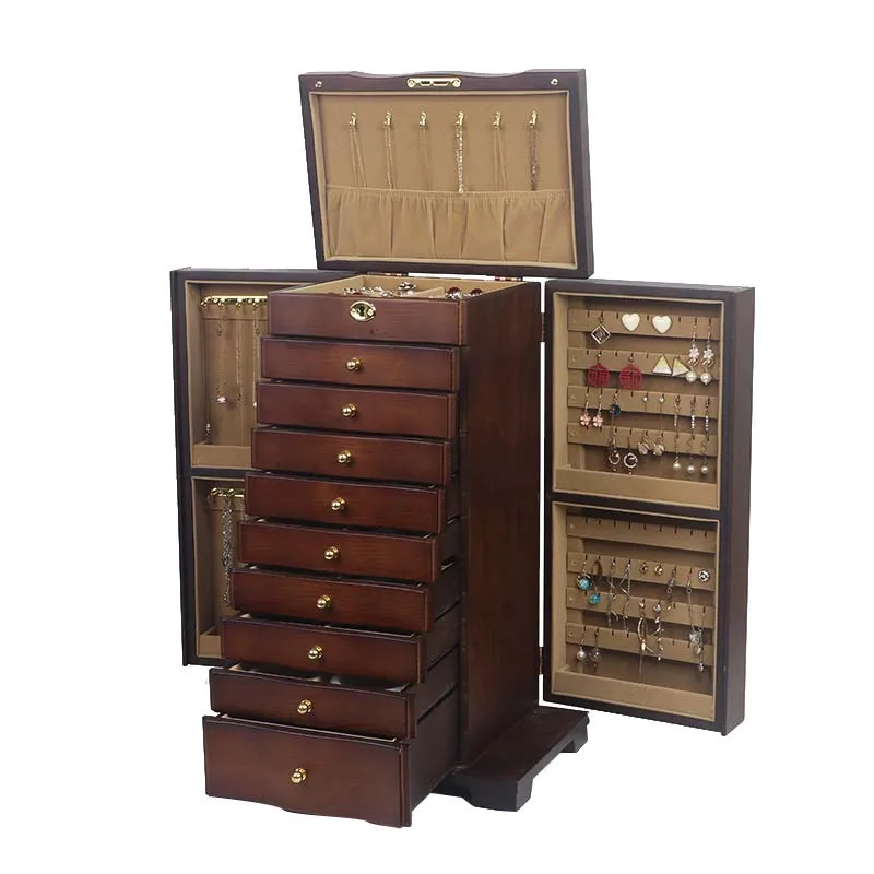 Large Wood Jewelry Box Organizer with Lock Luxury Jewelry Box Set Drawer Style Exquisite Display Rack Gift Packaging Supplies