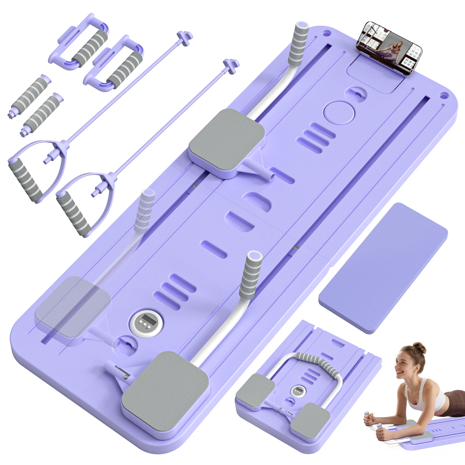 Planche de Pilates multifonctionnelle 8 en 1 pour exercices abdominaux, avec bandes de résistance, pour entraînement des jambes, des bras et du dos à domicile