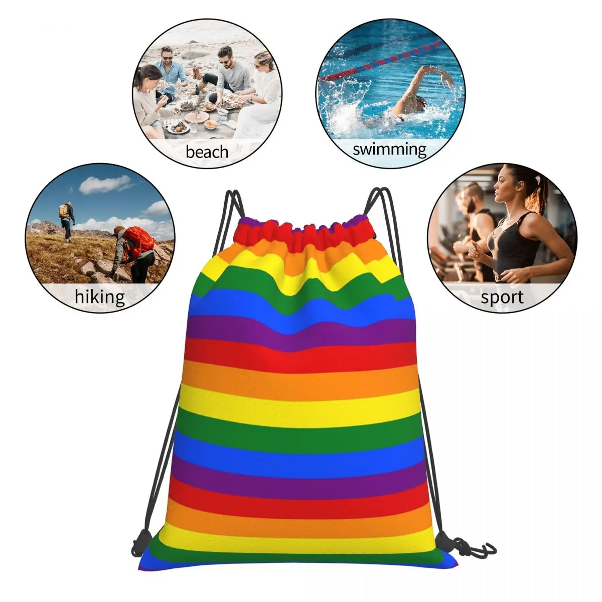 Gay Pride Rainbow Flag Backpacks Portable Drawstring Bags Drawstring Bundle Pocket Sports Bag Book Bags For Man Woman Students