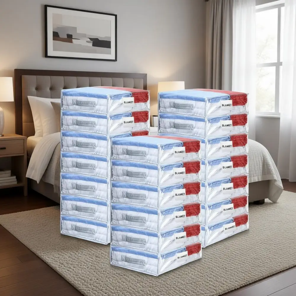 

Набор из 20 прозрачных сумок на молнии с ручками для хранения свитеров, простыней, одеял и подушек (белые, 18x15x4 дюйма)