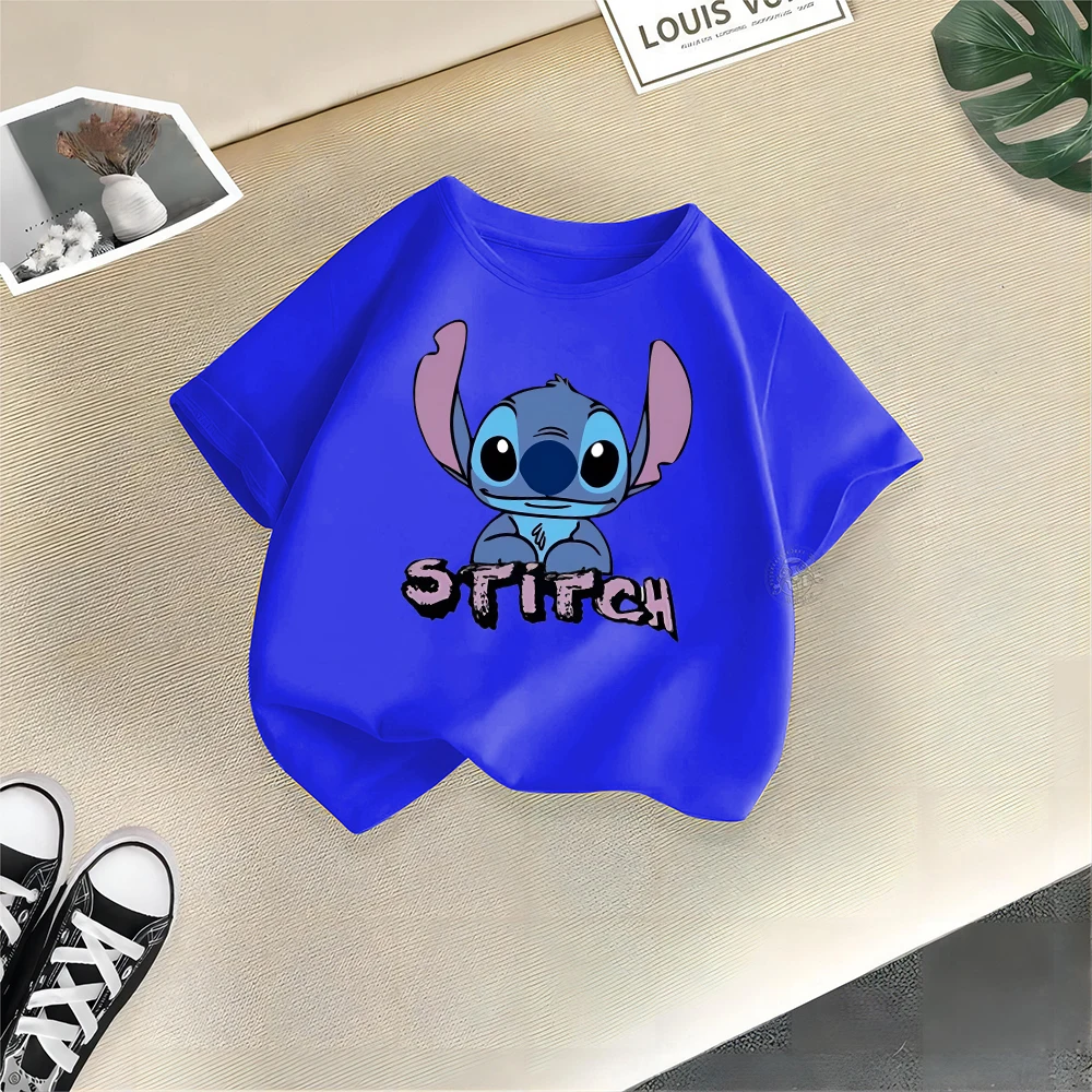 Disney Kids Street Style 100% Cotton T-shirt Stitch Stitch Alphabet Print Teen Comfortable Cotton T-shirt Boys Girls Casual top