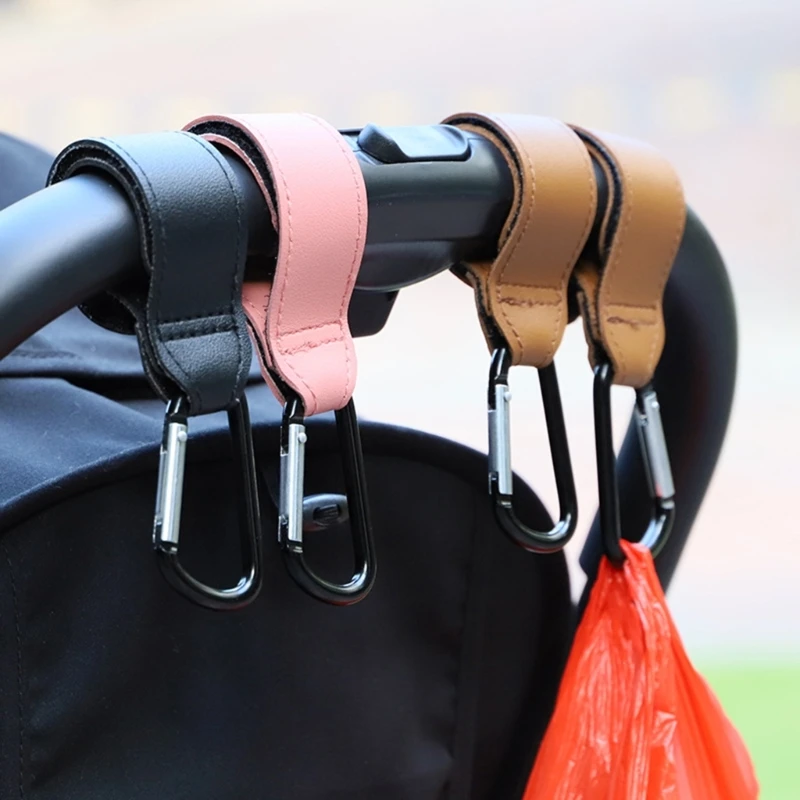 

Pram Hook for Shopping Bag Diaper Bag Organizer Hanging Hook Multi-Purpose Carabiner Hooks PU-Leather Hooks Travel Gear