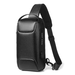 Upgraded Waterproof Multifunction Carbon Fiber Pattern Crossbody Bag Anti Theft USB Sling Shoulder Bags Messenger Chest Bag Pack