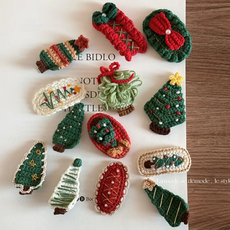 

Christmas Tree Hair Clips for Girls Soft Knitting Christmas Hair Clip For Bangs Cute Xmas Duckbill Snap Hairpins for Women
