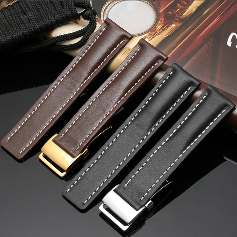 20mm 22mm 24mmCalfskin Leather Watch Bands for Breitling Watch Strap Leather Bracelet Black Brown Blue Belt Watchband Masculino