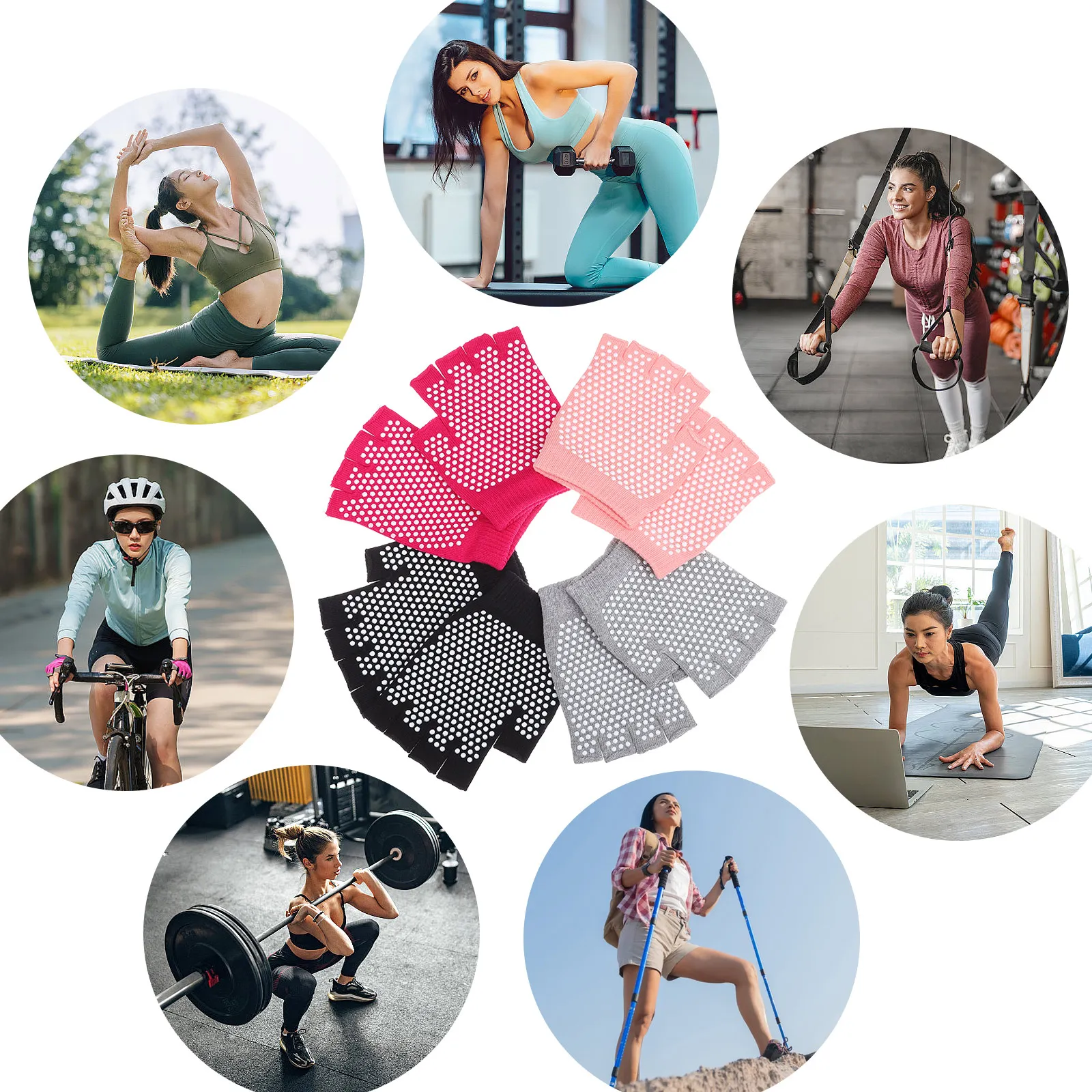 

4pcs Anti-Slip Yoga Gloves Fingerless Breathable Fitness Accessories Soft Women Workout Gloves For Dancing Hiking