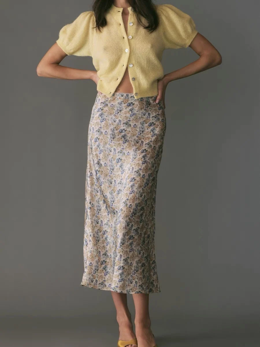 

women 2024 Spring/Summer New French Silk Skirt Fragmented Flowers