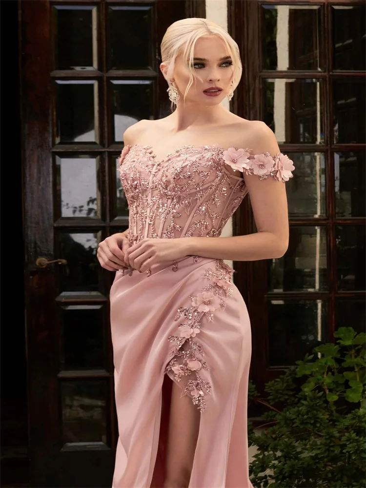 Trumpet / Mermaid Elegant Court Train Prom Dresses Off-The-Shoulder Back Zipper Sexy Silk Satin with Applique Evening Dress