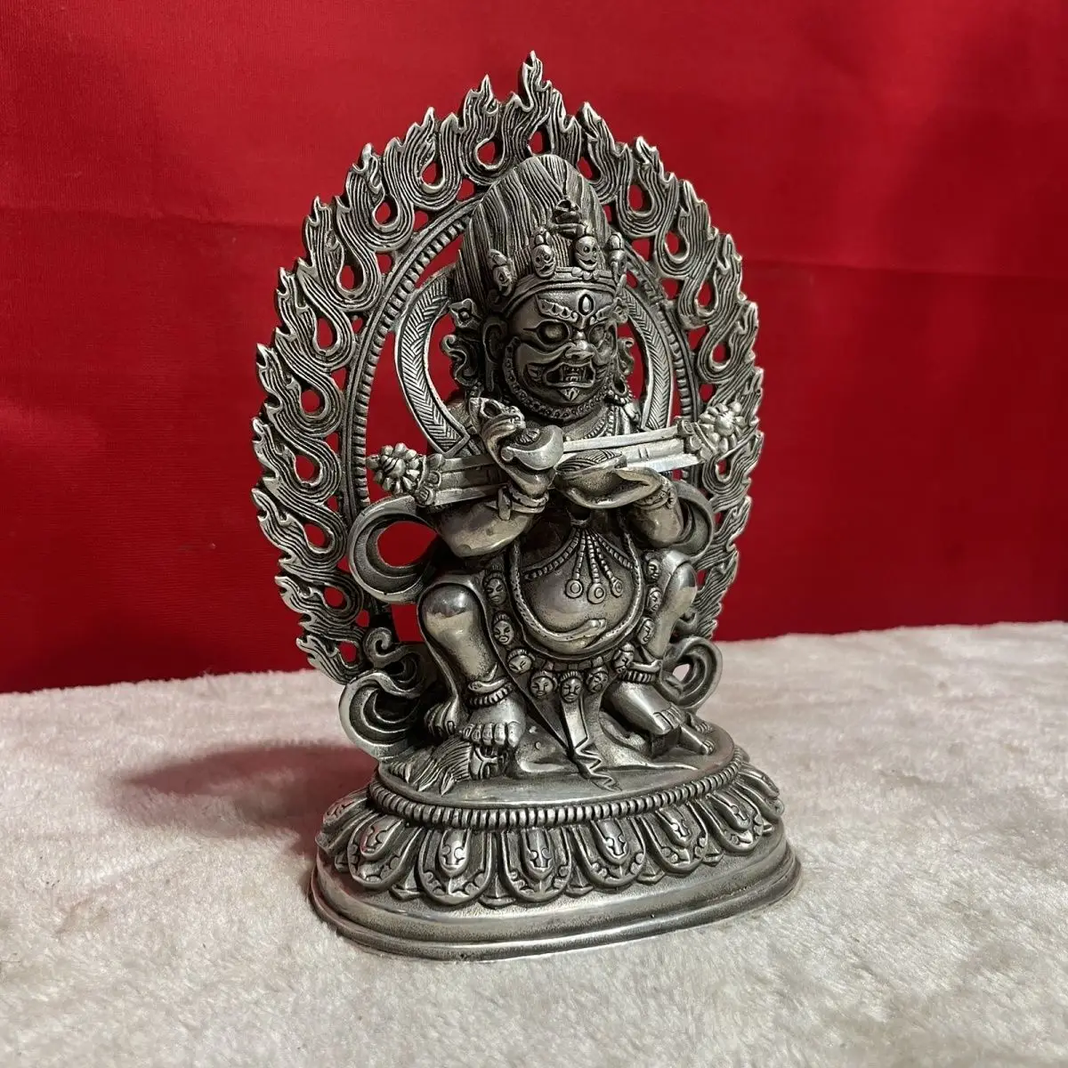 Old Chinese Tibet Silver Handmade Diamond Statue