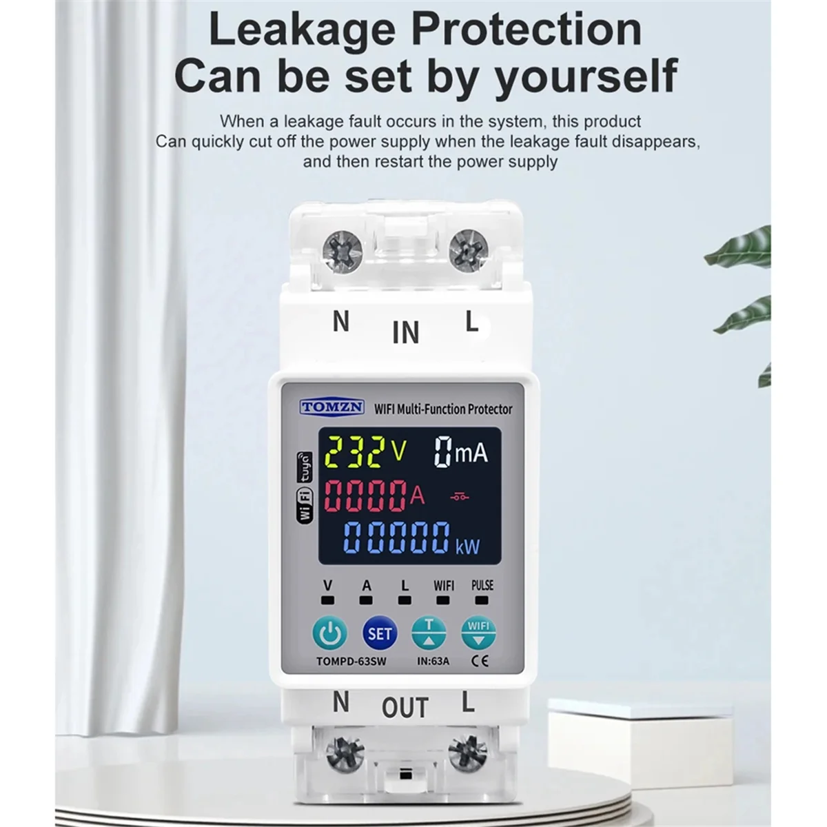ABGN 2P 63A 110 فولت 220 فولت TUYA WIFI التبديل كيلووات ساعة قياس قطاع دارة الموقت مع الجهد الحالي وحماية التسرب