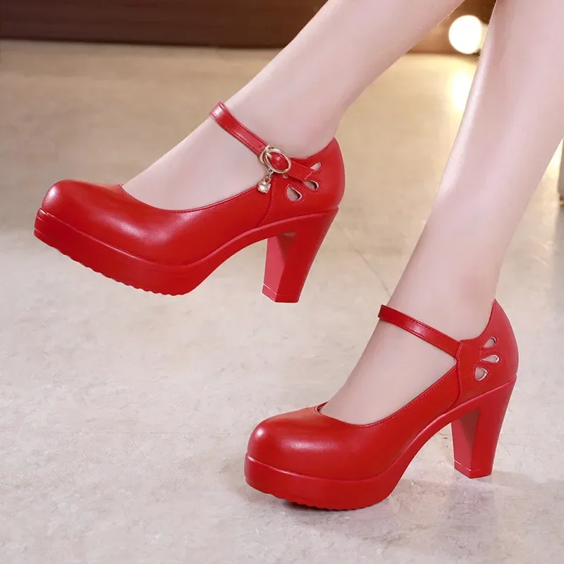 Plus Size 32-43 Block Heel Platform Shoes Women Pumps 2021 Spring High Heels Shoes Ladies Office Shoe Elegant Wedding Shoes