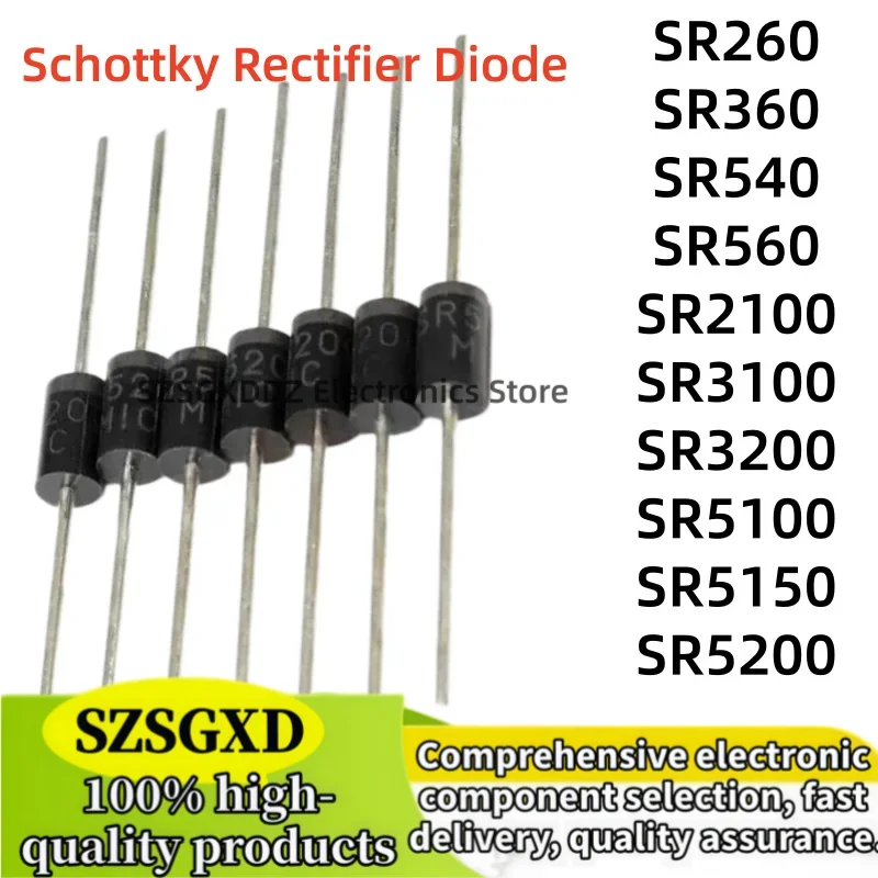 20pcs SR5100 SR5150 SR5200 SR240 SR260 SR360 SR540 SR560 SR2100 SR3100 SR3200 DO-41 DO-27 Schottky Rectifier Diode