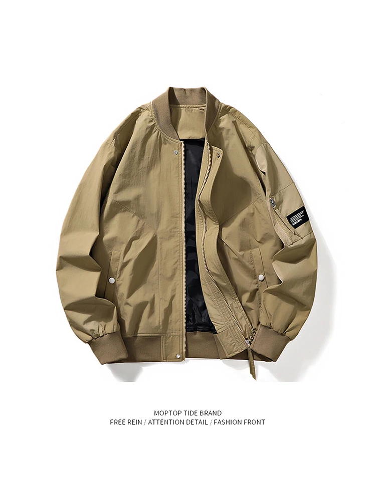 

Loose American Sle Pilot Jaet for Men High Street Retro Baseball Coat Autumn Winter Youth Faion Polyester Pure Color Zi...