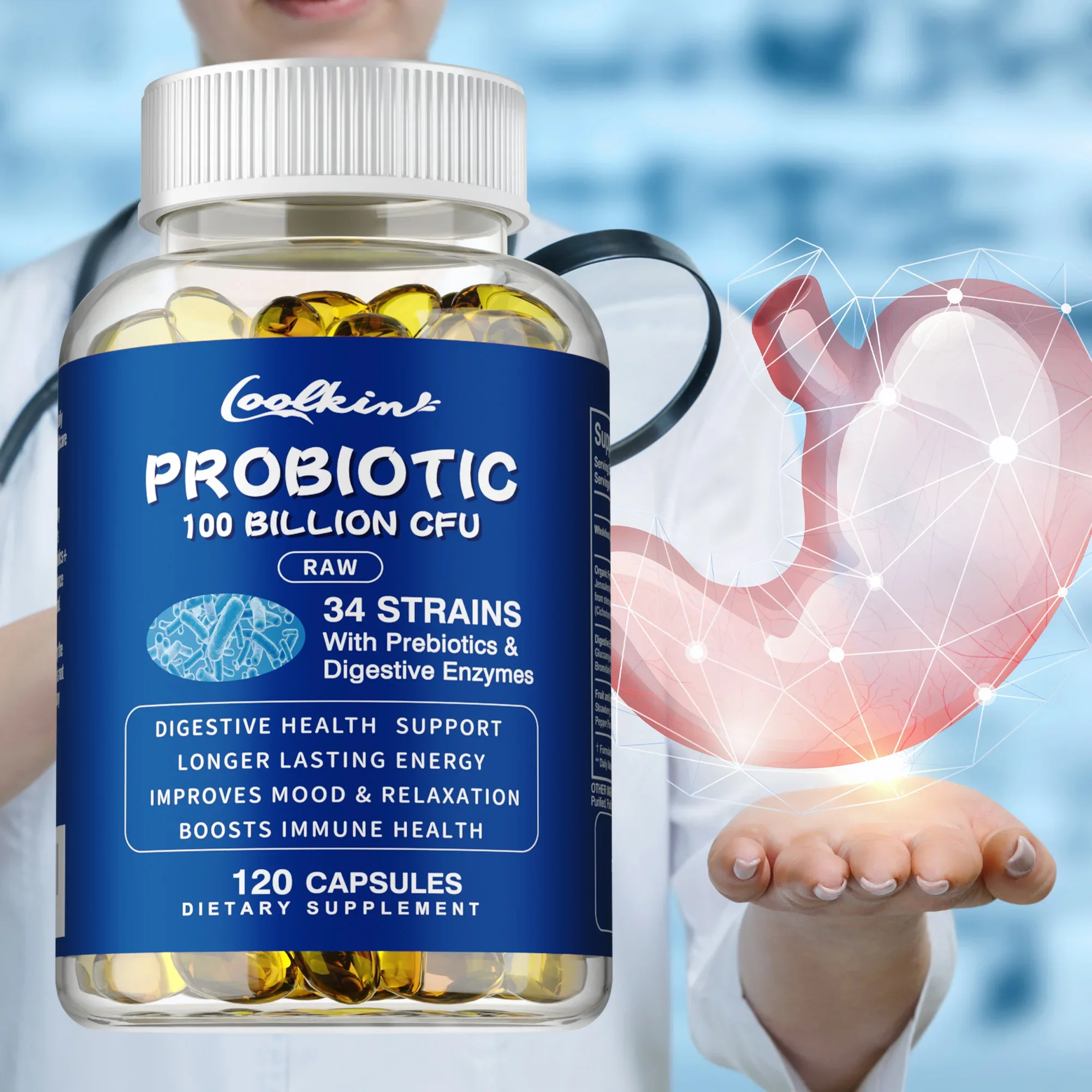

Probiotics - 100 Billion CFU - Reduces Bloating and Constipation, Improves Digestion and Gut Health, Enhance Immunity