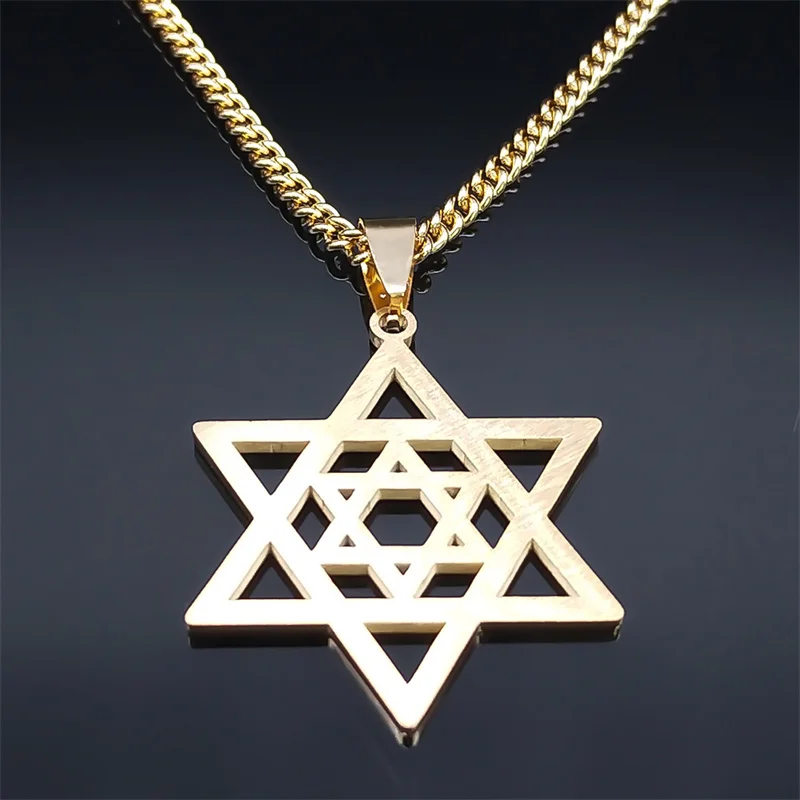 Hip Hop Star Of David Shield Hexagram Naszyjnik dla mężczyzn Moda Łańcuch ze stali nierdzewnej w kolorze złotym Biżuteria w kształcie gwiazdy Prezent