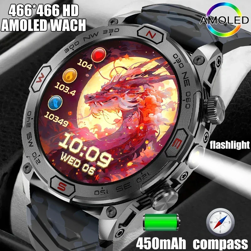 

2024 New Men's & Women's Smart Watch - 1.43" AMOLED Screen, BT Call, Flashlight, Compass, 450mAh, Outdoor Sport Fitness Tracker.